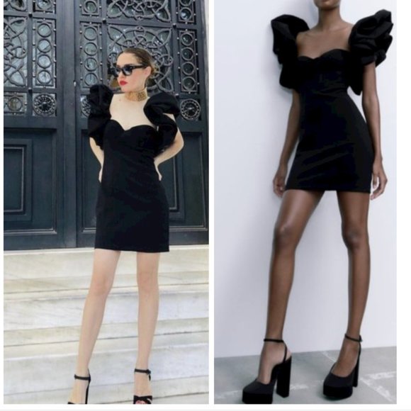 ZARA STRETCH BUSTIE TIRED RUFFLE VOLUMINOUS SLEEVE FULLY LINED SHORT DRESS $129 - Picture 16 of 16